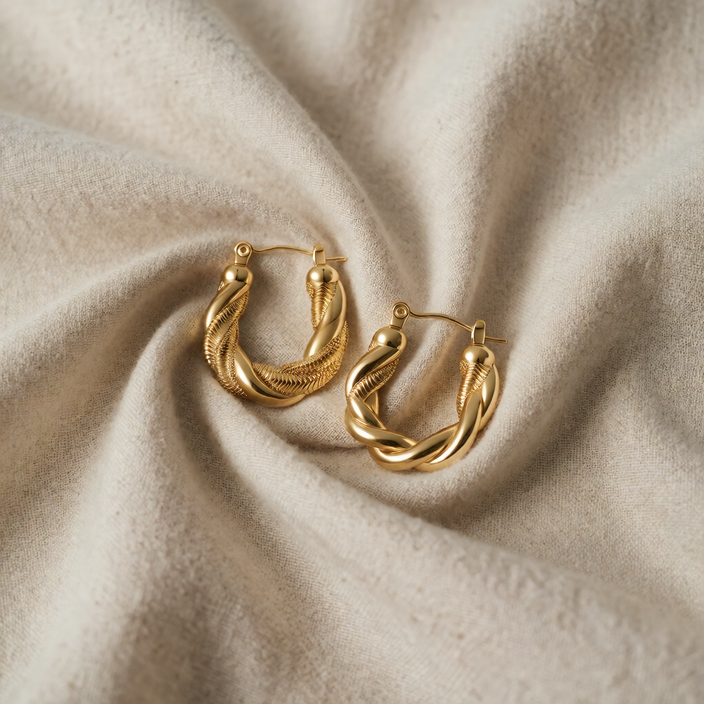 Gold Hoop Earrings Niamh with Twisted Design