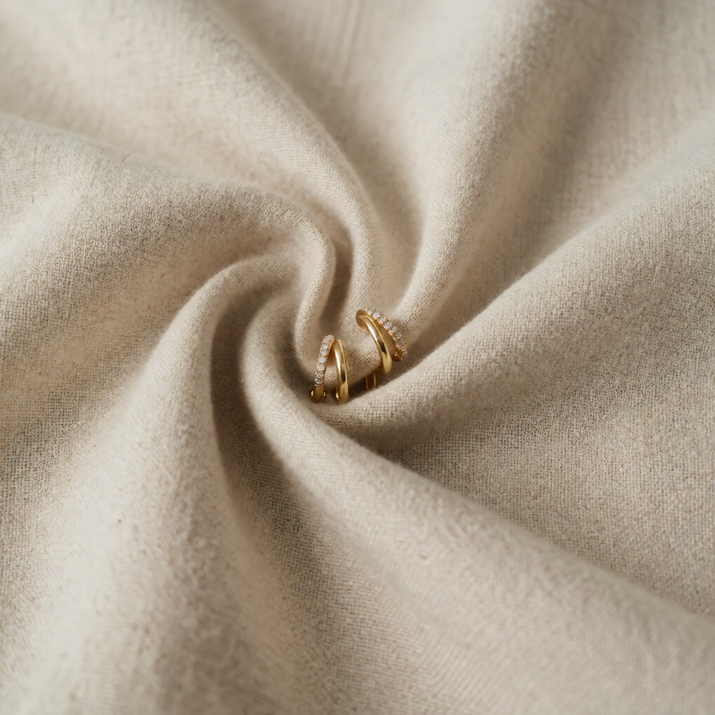 Gold Huggie Earrings Caoimhe with Zirconia Pavé