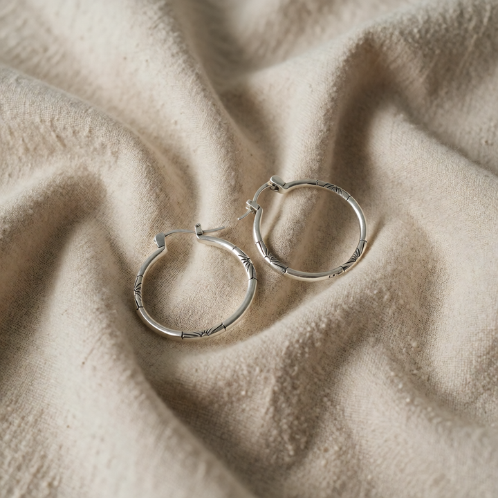 Silver Hoop Earrings Howth with Engraved Detail