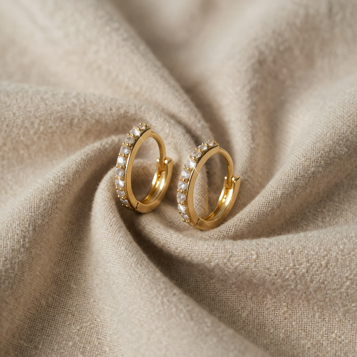 Gold Huggie Earrings Aisling with Crystals