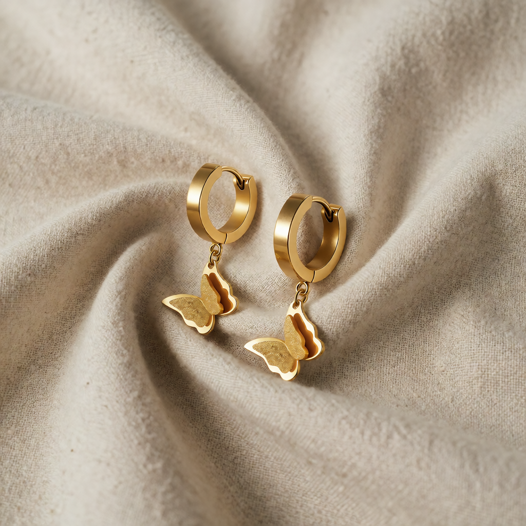Gold Huggie Earrings Niamh with Butterfly