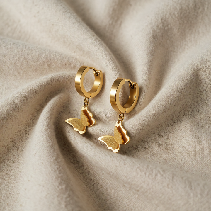 Gold Huggie Earrings Niamh with Butterfly