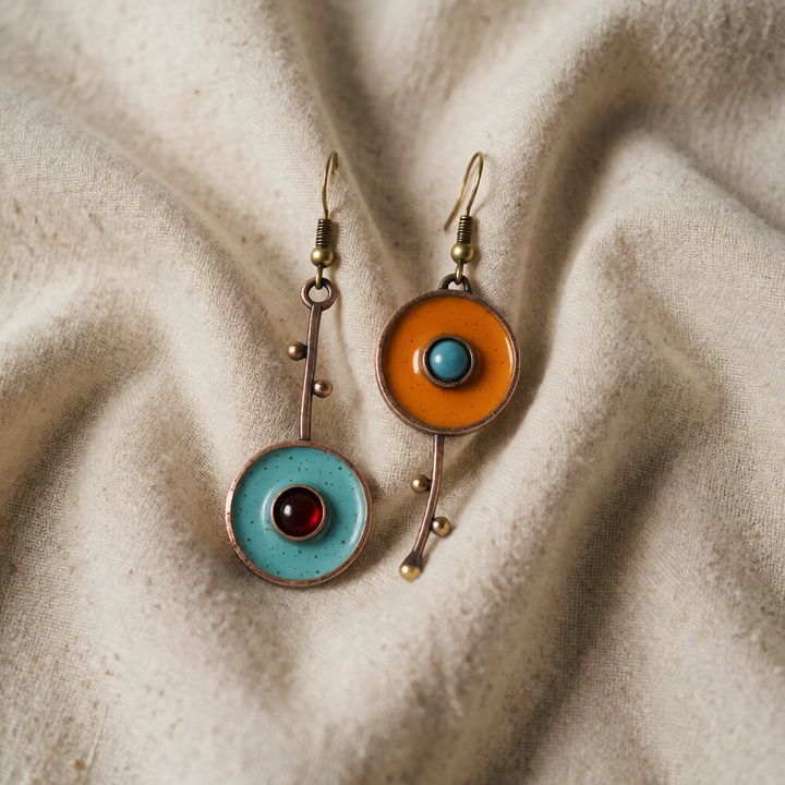 Antique Gold Drop Earrings Órla with Enamel Discs