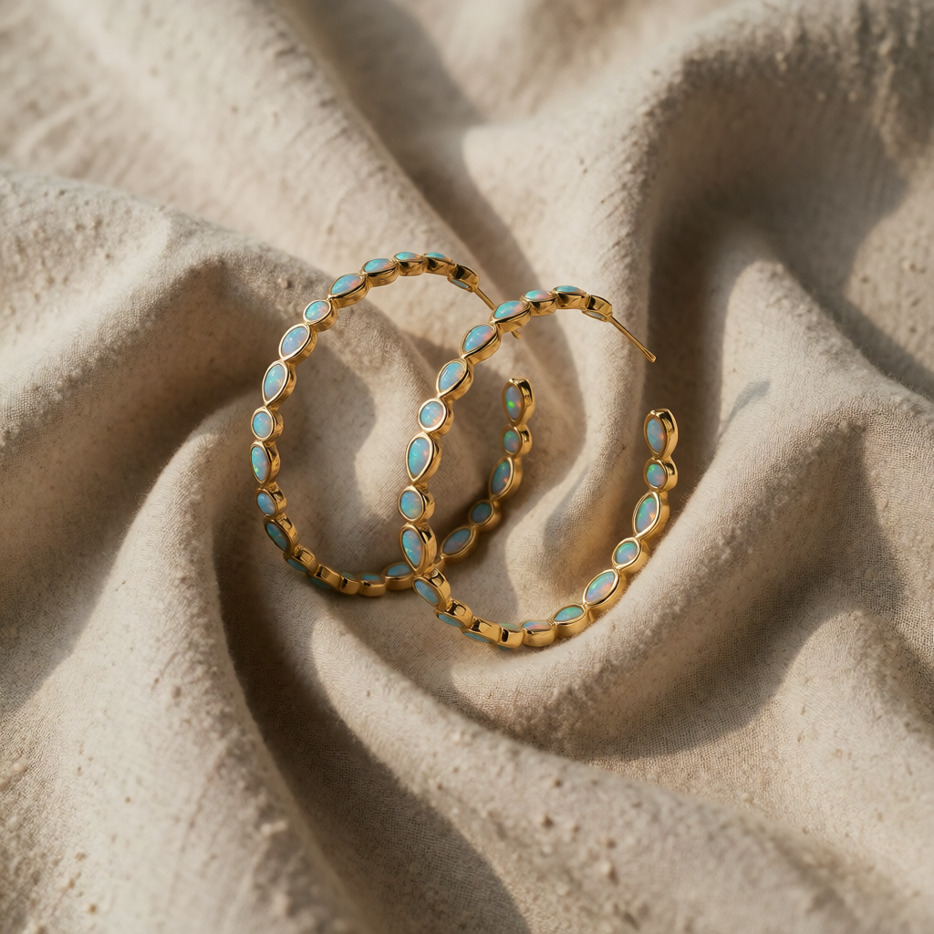 Gold Hoop Earrings Áine with Opals