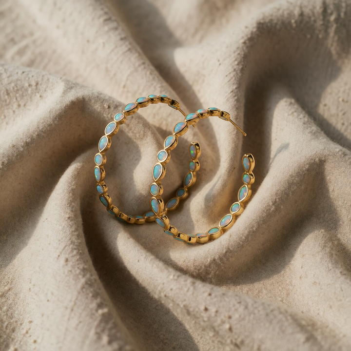 Gold Hoop Earrings Áine with Opals