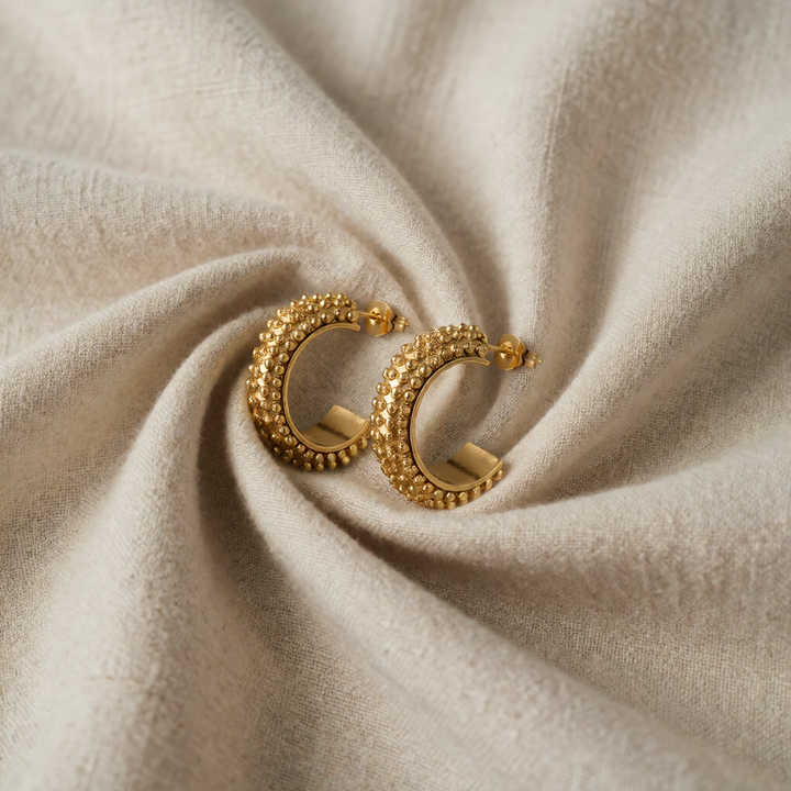 Gold Hoop Earrings Áine with Beaded Texture
