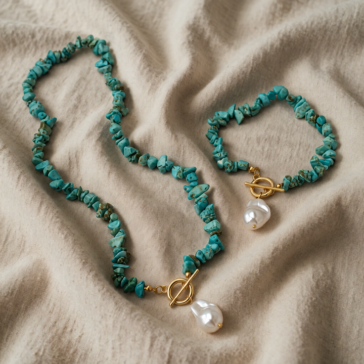 Turquoise Necklace Set Deirbhile with Baroque Pearl