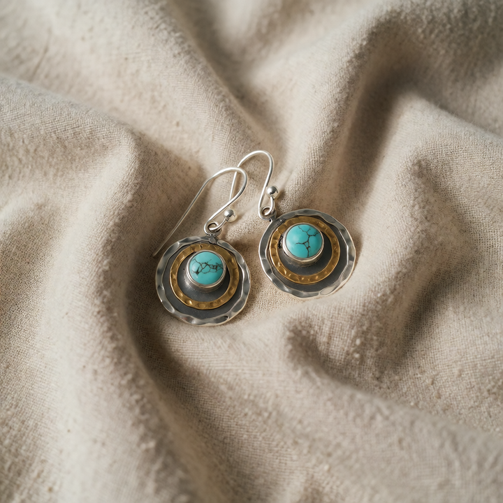 Silver & Gold Drop Earrings Adare with Turquoise