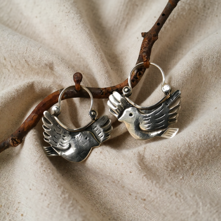 Silver Hoop Earrings Clíodhna with Dove Motif