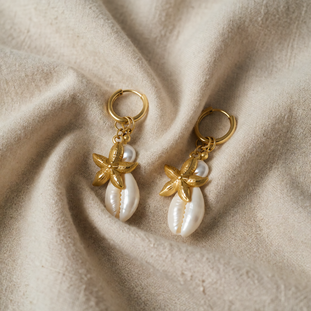 Gold Drop Earrings Sadhbh with Starfish & Shell