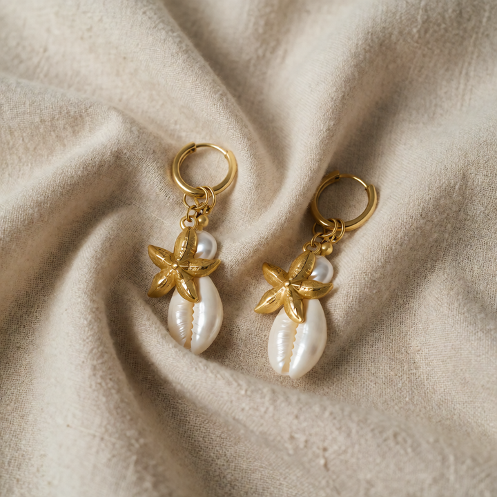 Gold Drop Earrings Sadhbh with Starfish & Shell