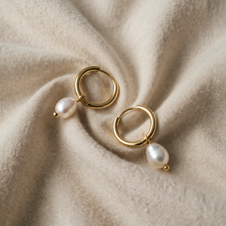 Gold Hoop Earrings Emer with Baroque Pearl