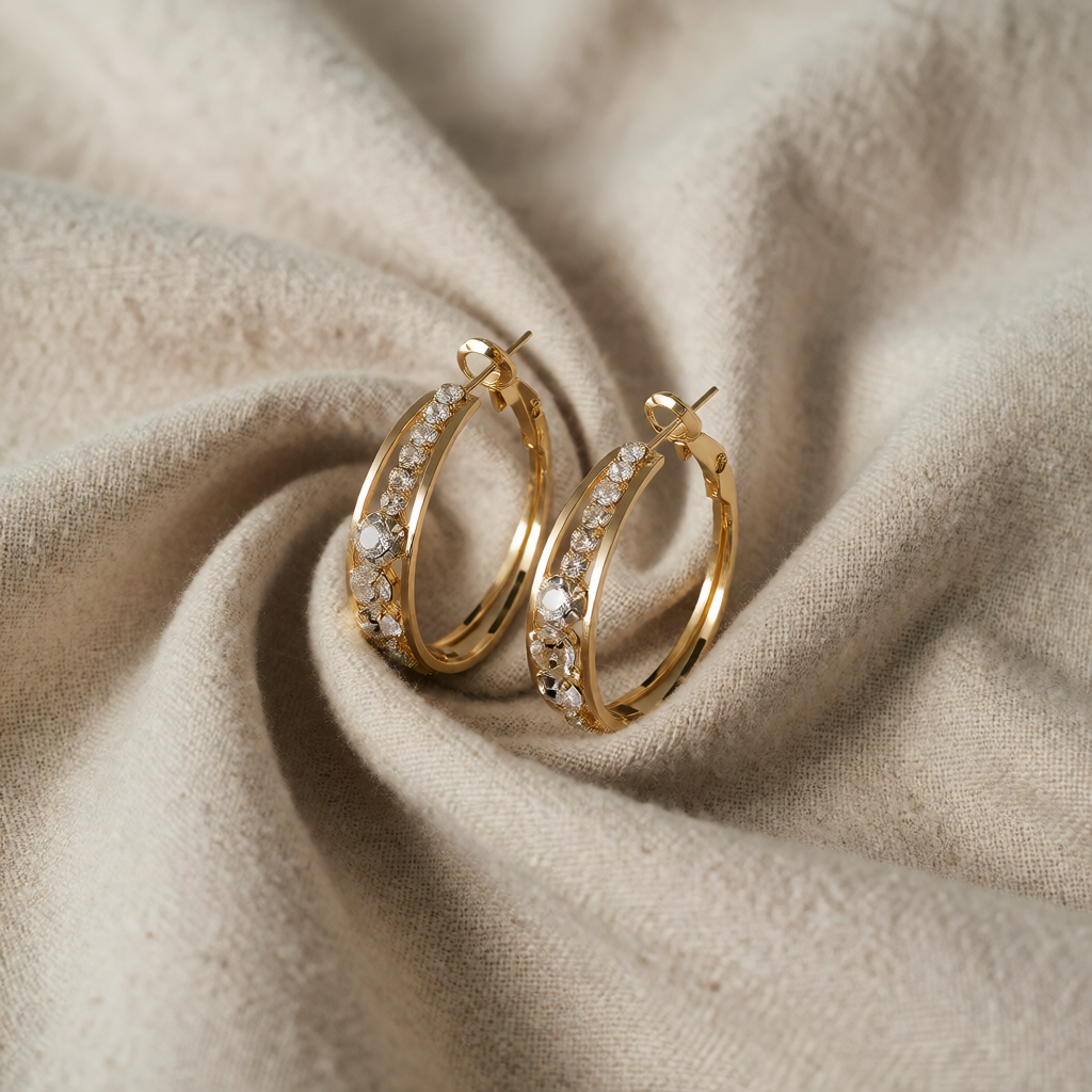 Gold Hoop Earrings Saoirse with Crystals