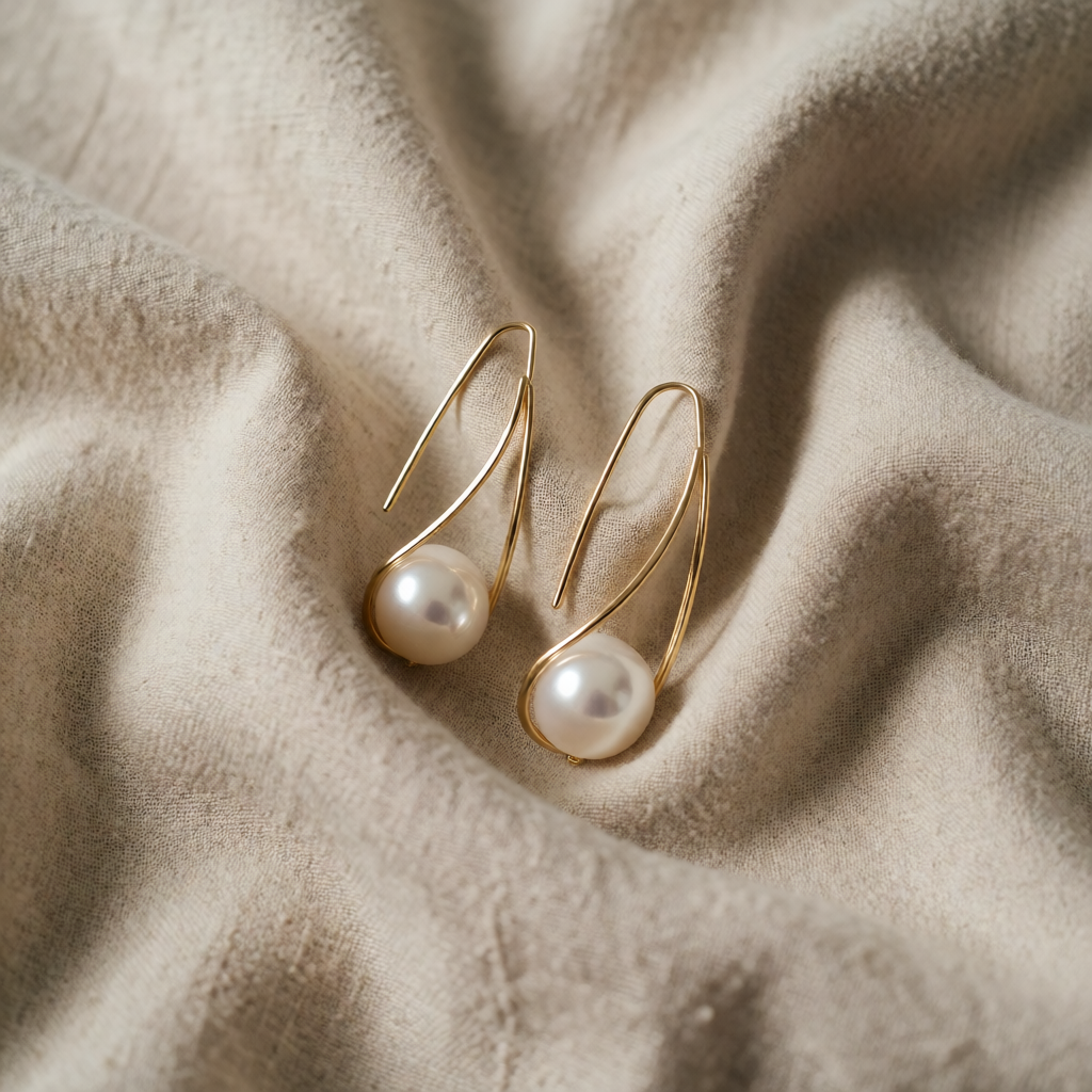 Gold Drop Earrings Íde with Pearl