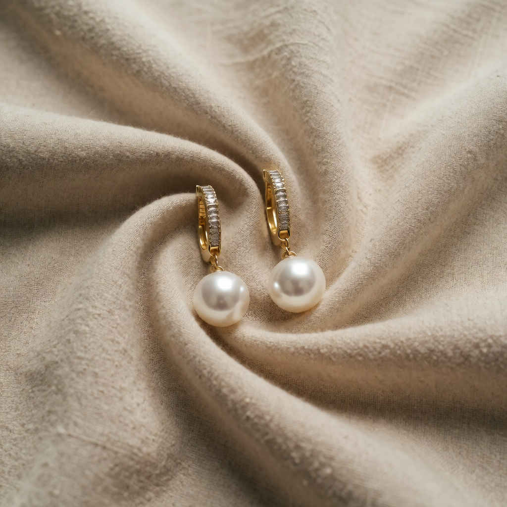 Gold Drop Earrings Kenmare with Pearl and Zircon