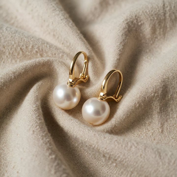Gold Drop Earrings Niamh with Pearl