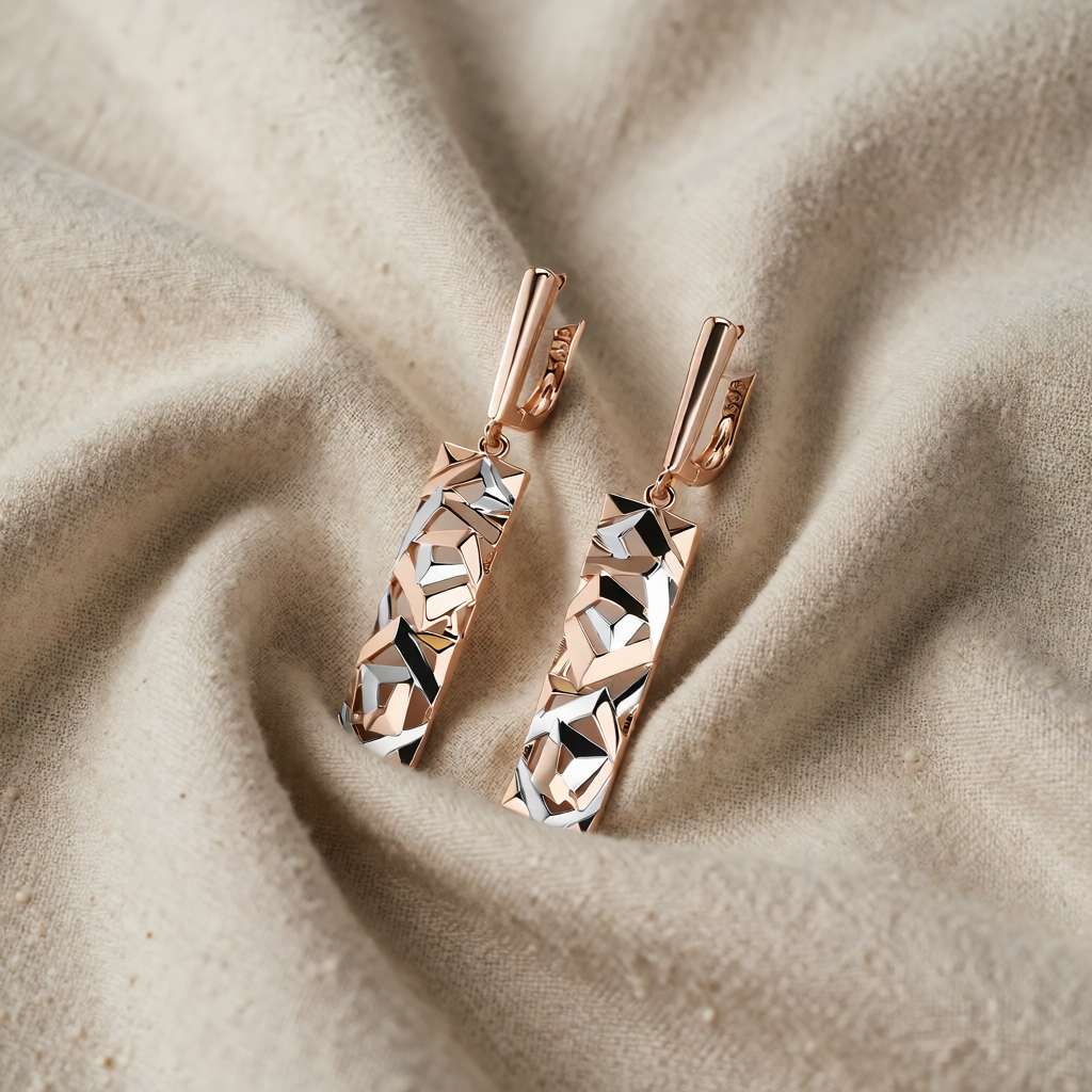 Rose Gold & Silver Drop Earrings with Textured Bar