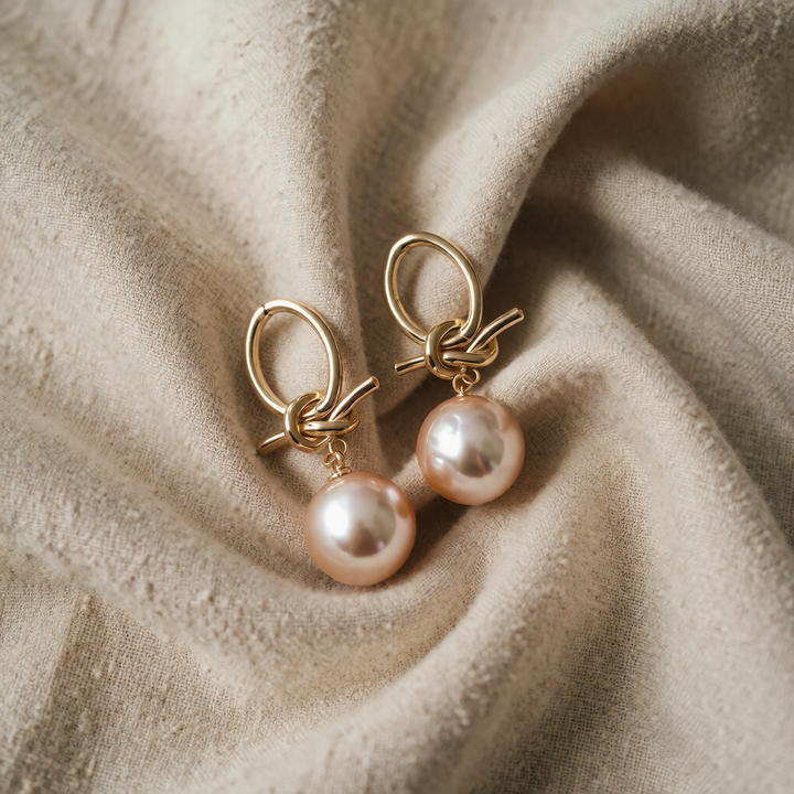 Gold Drop Earrings Westport with Pink Pearl
