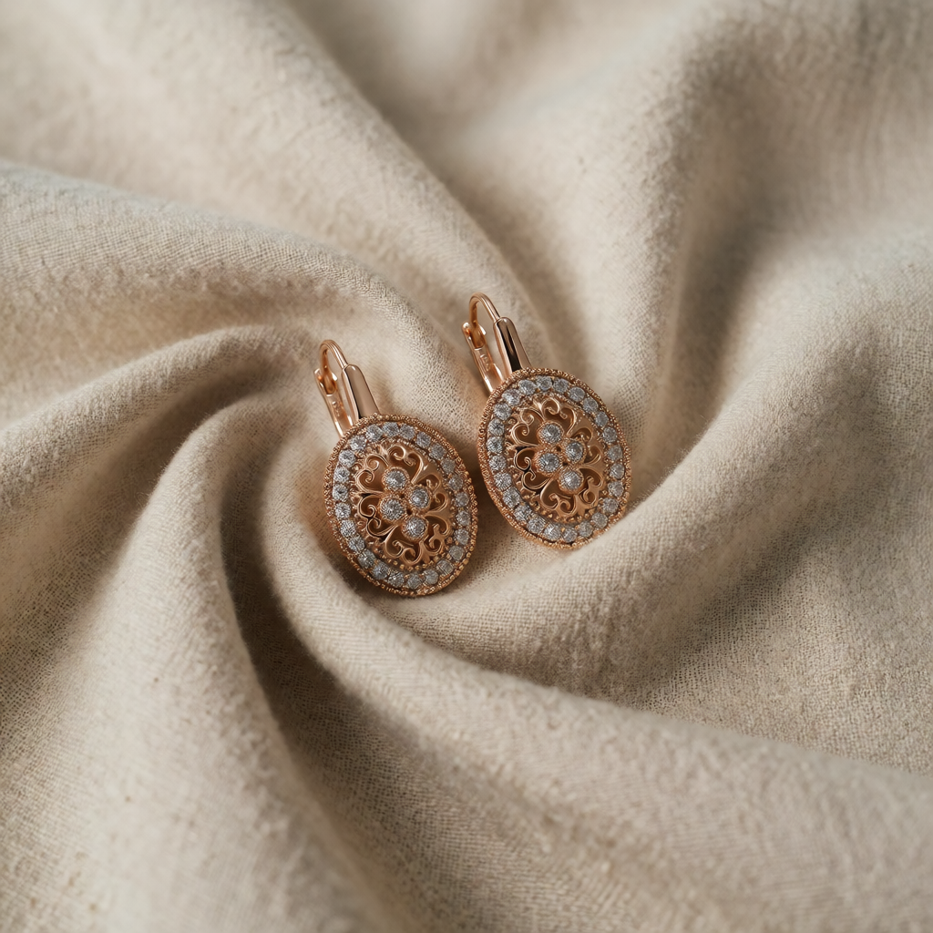Rose Gold Drop Earrings Neasa with Zirconia Filigree