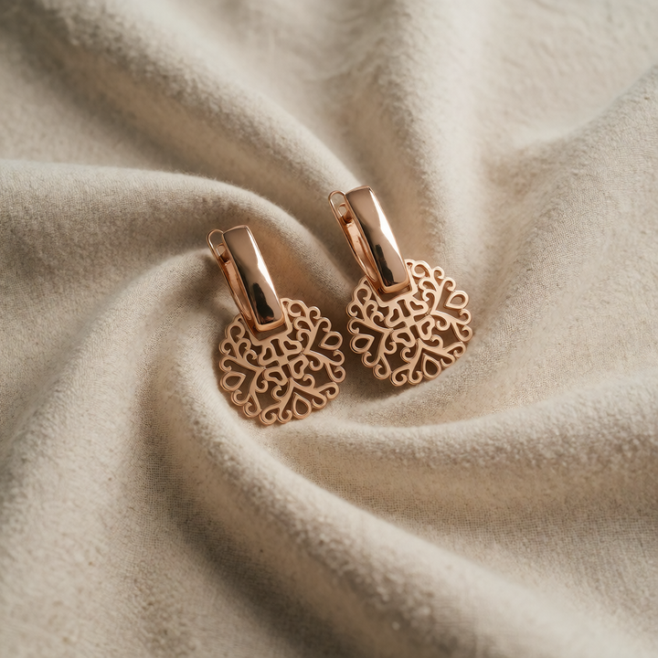 Rose Gold Drop Earrings Laoise with Mandala Design