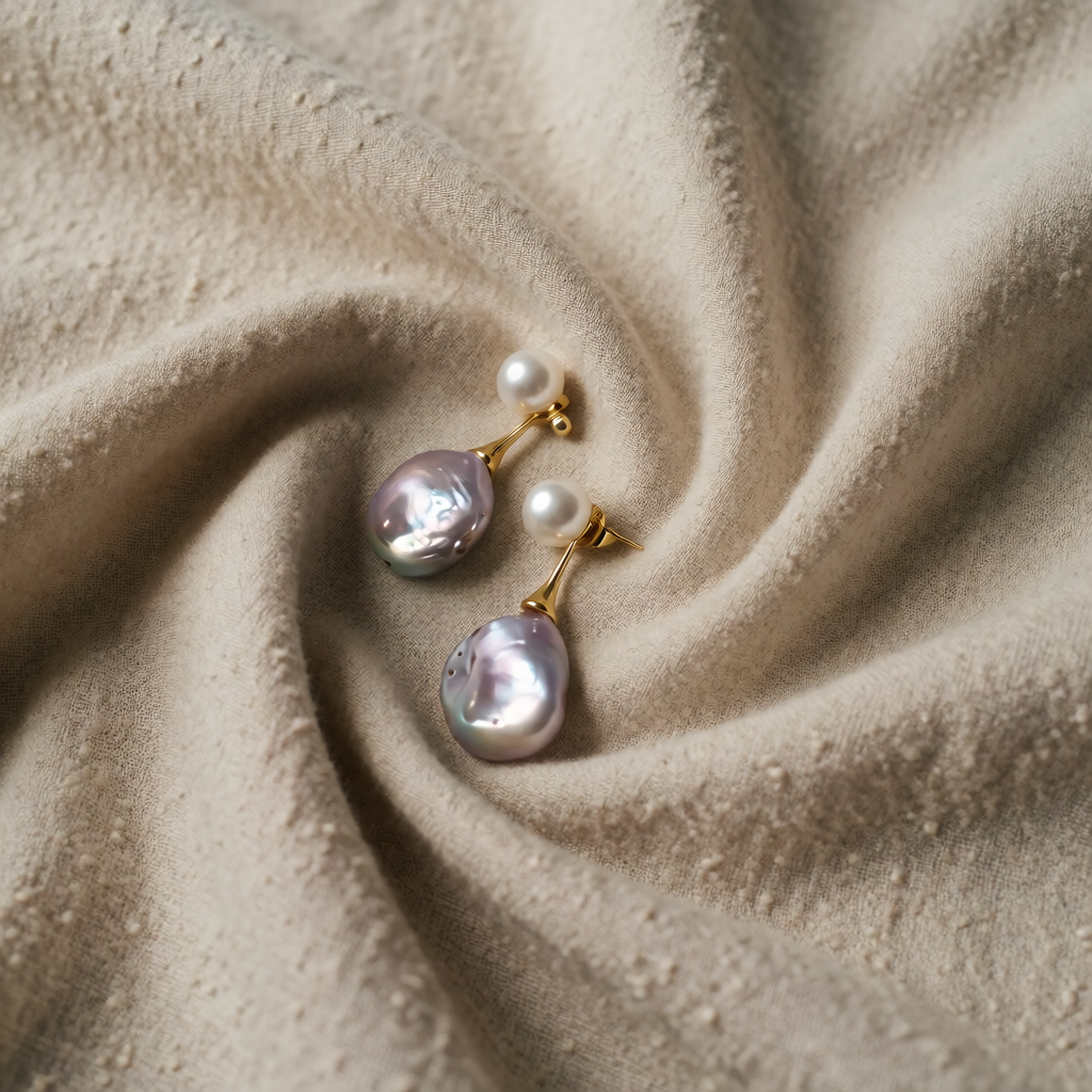 Gold Drop Earrings Órlaith with Baroque Pearls