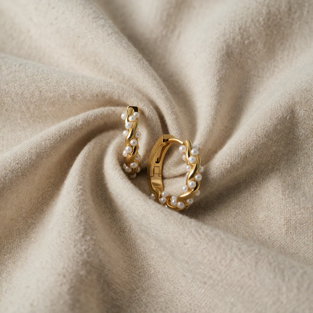 Gold Huggie Earrings Dervla with Pearls
