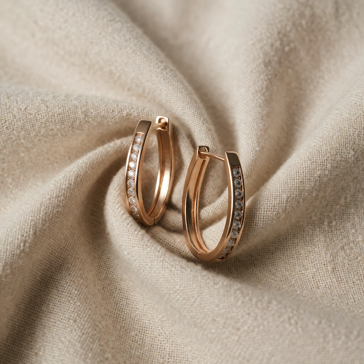 Rose Gold Hoop Earrings Muirne with Crystals