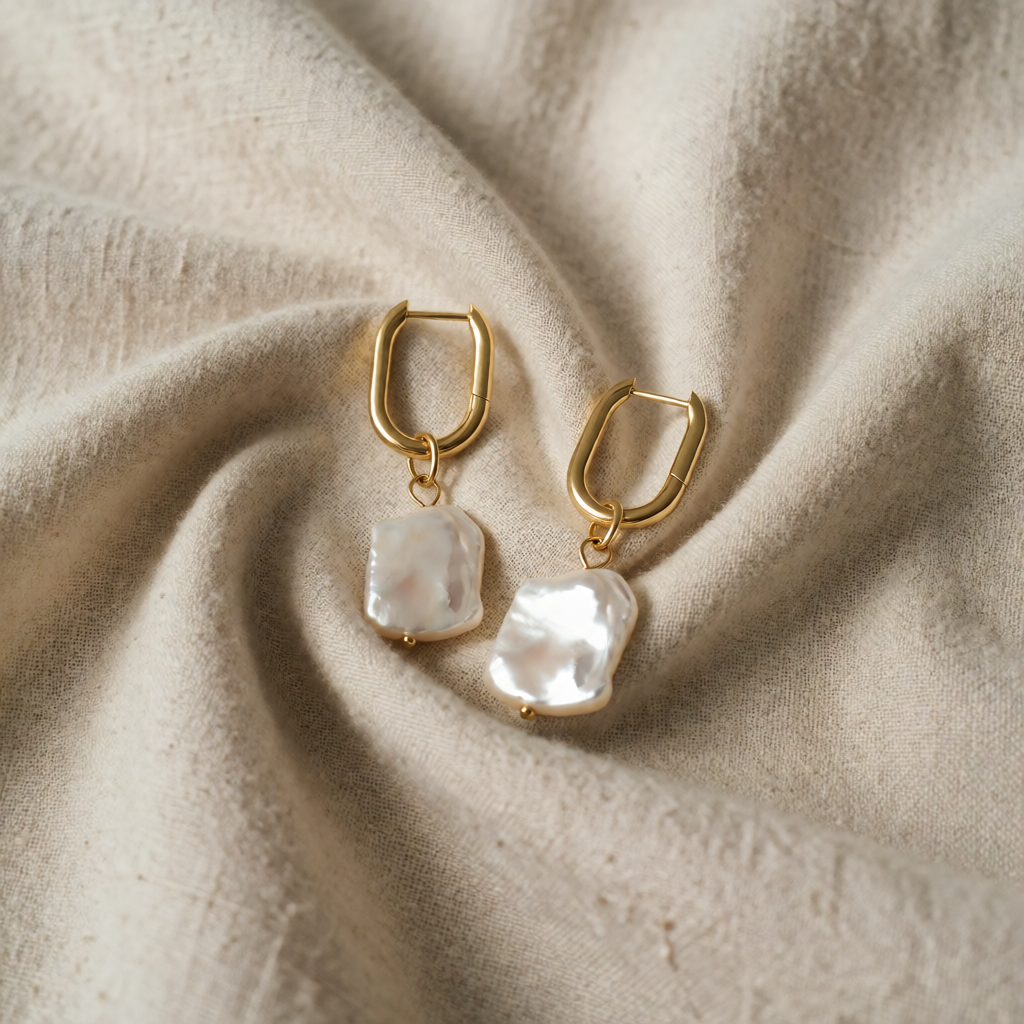 Gold Drop Earrings Bríd with Pearl