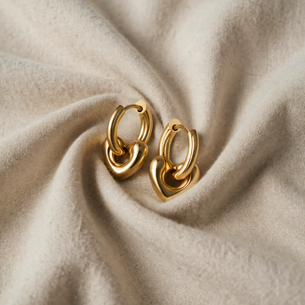 Gold Hoop Earrings Aoibhinn with Heart Charm