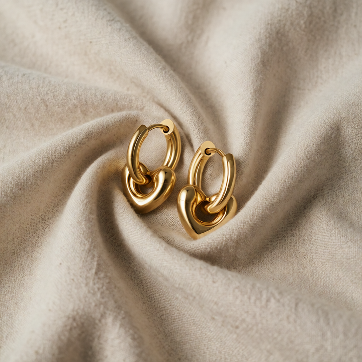 Gold Hoop Earrings Aoibhinn with Heart Charm
