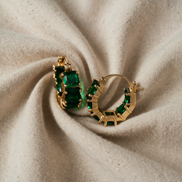 Gold Hoop Earrings Niamh with Emerald