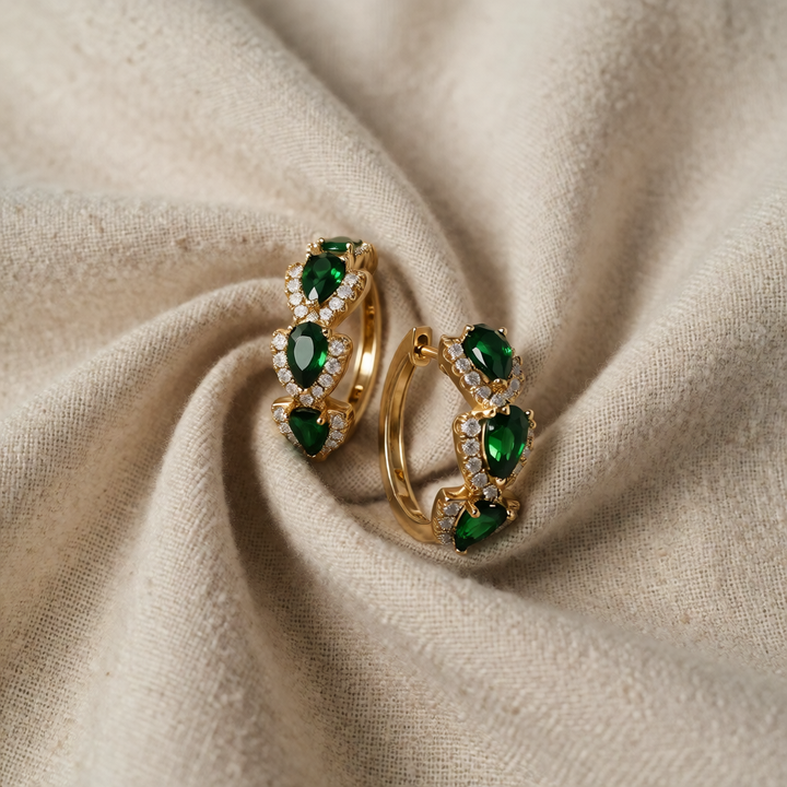 Gold Hoop Earrings Aoife with Emerald