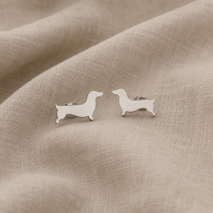 Silver Stud Earrings Muirne with Dachshund Motif