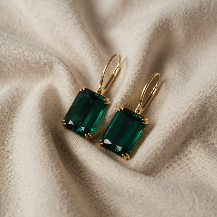 Gold Drop Earrings Fionnuala with Emerald