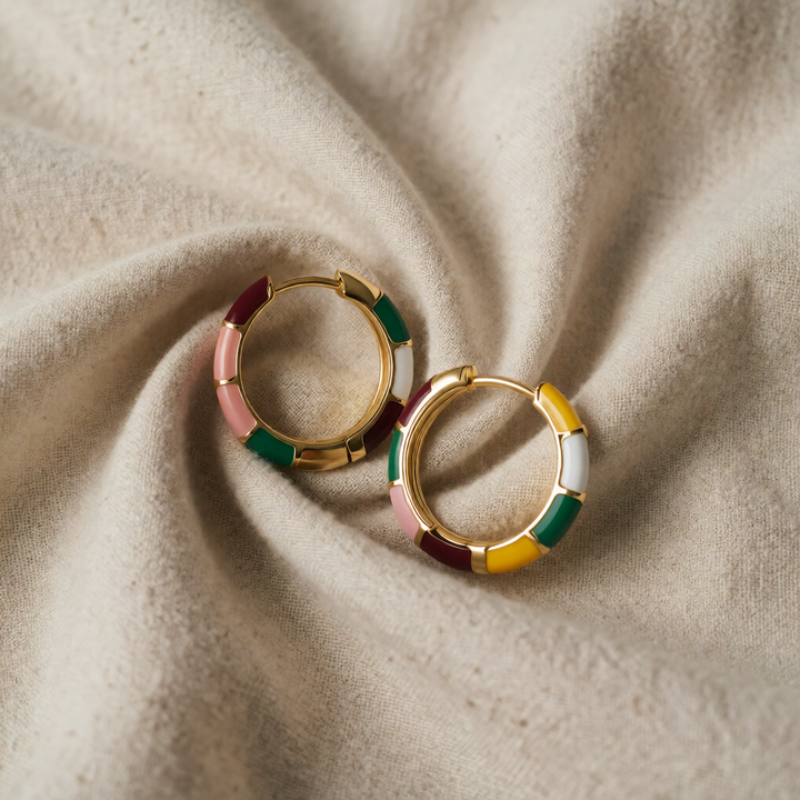 Gold Huggie Earrings Siobhán with Enamel Detail