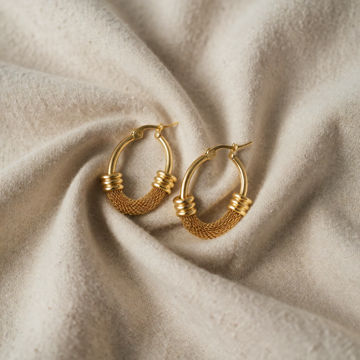 Gold Hoop Earrings Treasa with Chain Structure