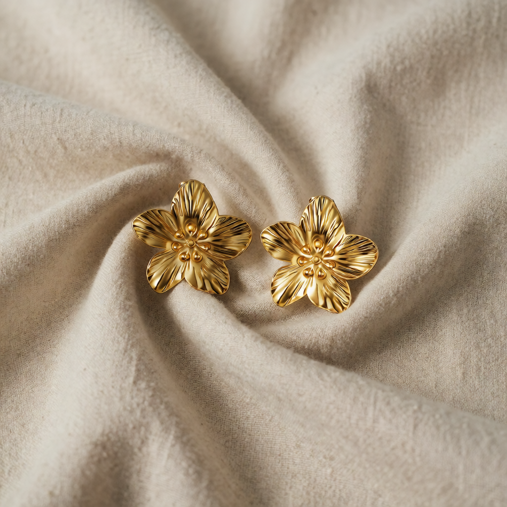 Gold Flower Stud Earrings Treasa