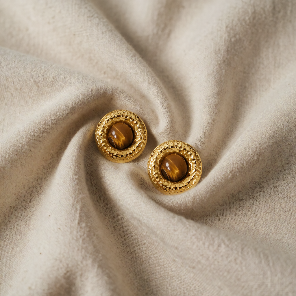Gold Stud Earrings Saoirse with Tiger's Eye