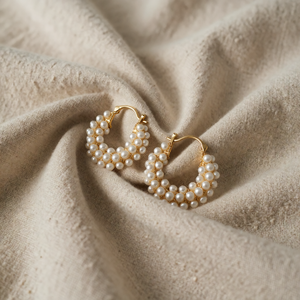 Gold Hoop Earrings Clifden with Pearls