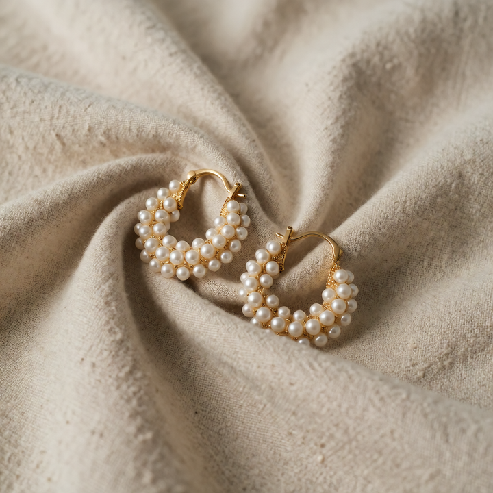 Gold Hoop Earrings Darina with Pearls