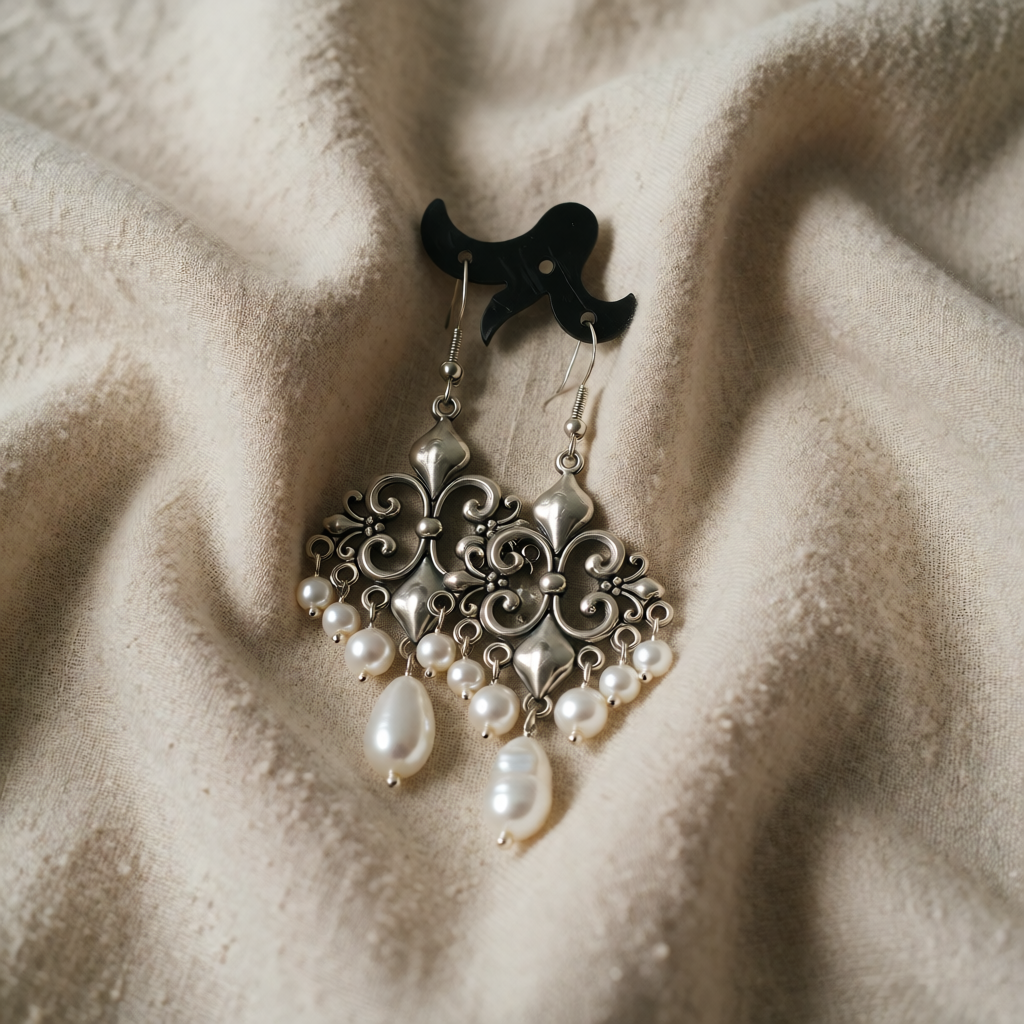 Silver Drop Earrings Fionnuala with Pearls