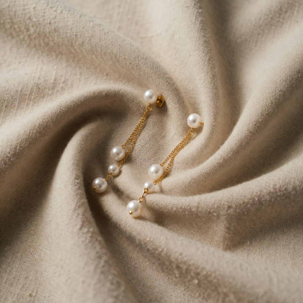 Gold Drop Earrings Cong with Pearls