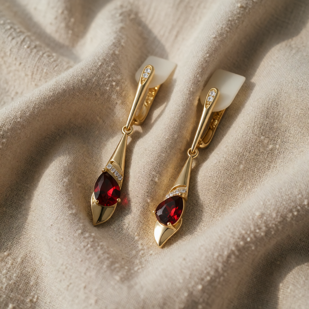 Gold Drop Earrings Nuala with Ruby