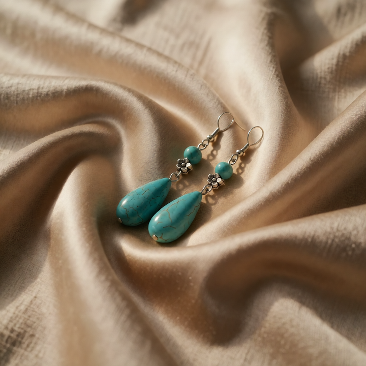 Silver Drop Earrings Clíodhna with Turquoise