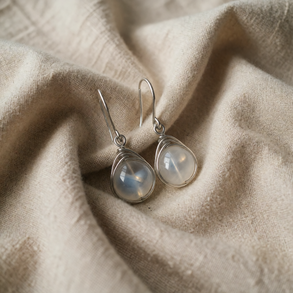 Silver Drop Earrings Sorcha with Moonstone
