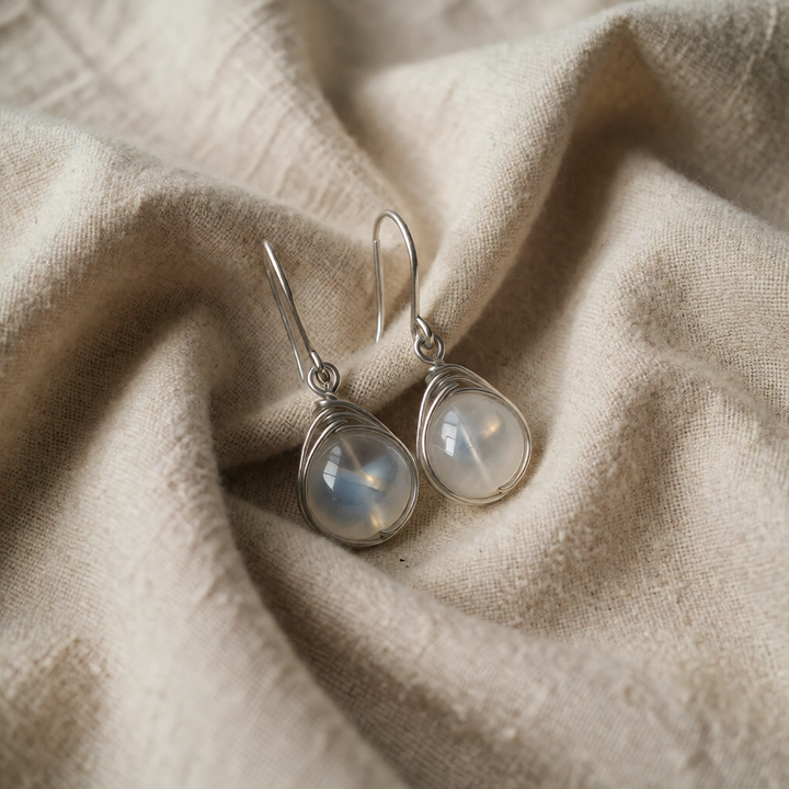 Silver Drop Earrings Sorcha with Moonstone