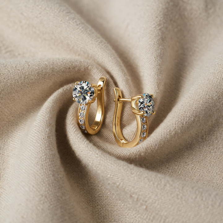 Gold Huggie Earrings Ciara with Crystal Solitaire