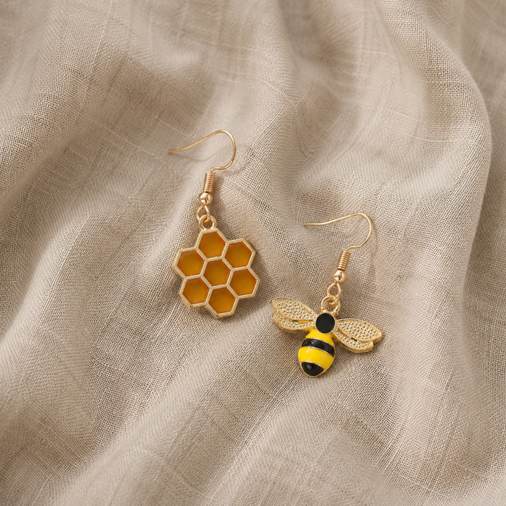 Gold Drop Earrings Kinsale with Bee and Honeycomb