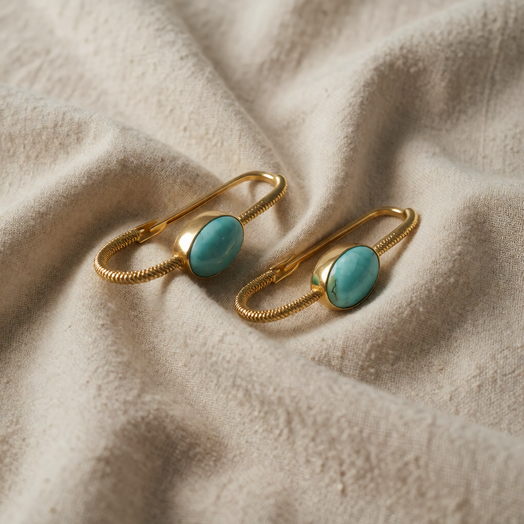 Gold Drop Earrings Dáiríne with Turquoise Stone