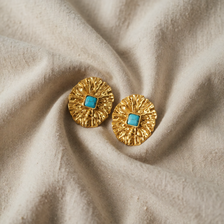 Gold Stud Earrings Eithne with Turquoise